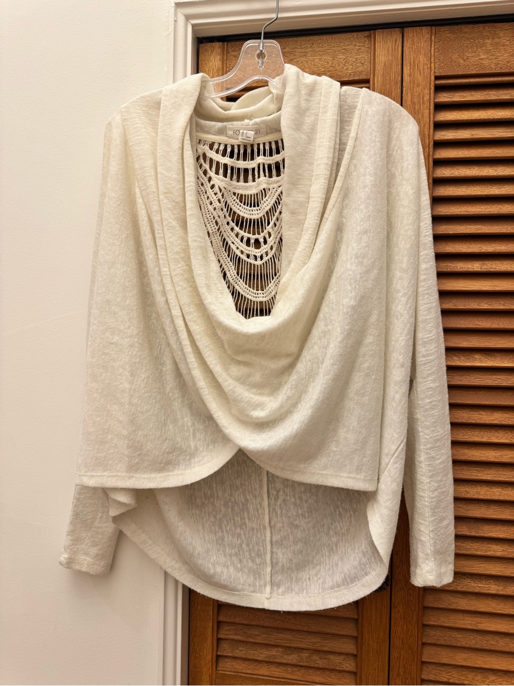 Forever 21 Cream Draped Cowl Back-Detail Sweater Size S